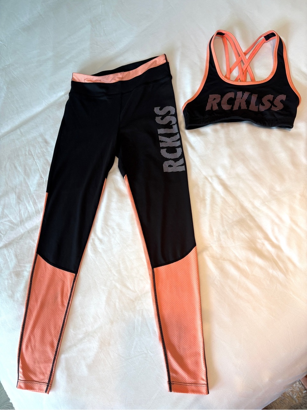 Young & Reckless Black/Coral Athletic Leggings & Sports Bra Set (S)